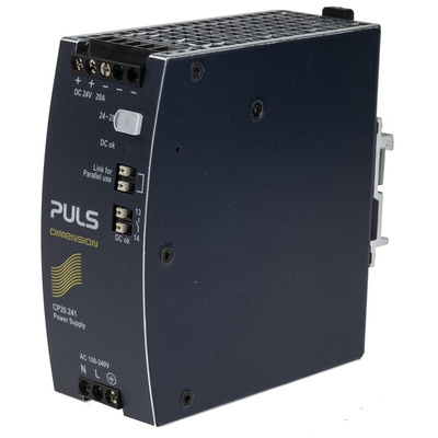 PULS CP DIN Rail Power Supply, 100 → 240V ac ac, dc Input, 24V dc dc Output, 20A Output, 480W