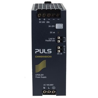 PULS CP DIN Rail Power Supply, 100 → 240V ac ac, dc Input, 24V dc dc Output, 20A Output, 480W