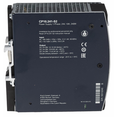 PULS CP DIN Rail Power Supply, 100 → 240V ac ac, dc Input, 24V dc dc Output, 10A Output, 240W