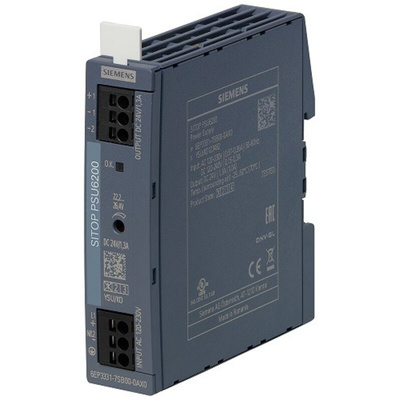 Siemens SITOP PSU6200 Switch Mode DIN Rail Power Supply, 85 → 264V ac ac, dc Input, 24V dc dc Output, 1.3A