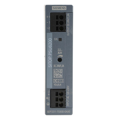 Siemens SITOP PSU6200 Switch Mode DIN Rail Power Supply, 85 → 264V ac ac, dc Input, 24V dc dc Output, 1.3A