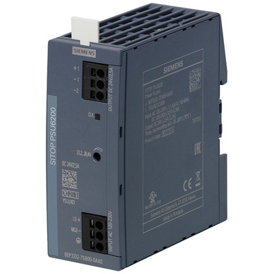 Siemens SITOP PSU6200 Switch Mode DIN Rail Power Supply, 85 → 264V ac ac, dc Input, 24V dc dc Output, 2.5A