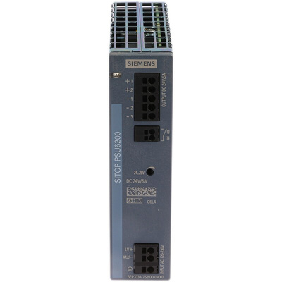 Siemens SITOP PSU6200 Switch Mode DIN Rail Power Supply, 85 → 264V ac ac, dc Input, 24V dc dc Output, 5A Output,