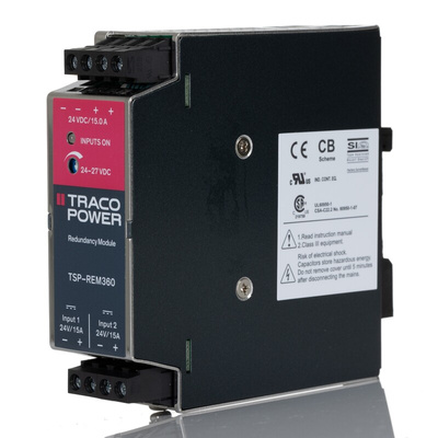 TRACOPOWER TSP-REM Redundancy Module DIN Rail Power Supply, 24 → 28V dc dc Input, 24V dc dc Output, 15A Output,