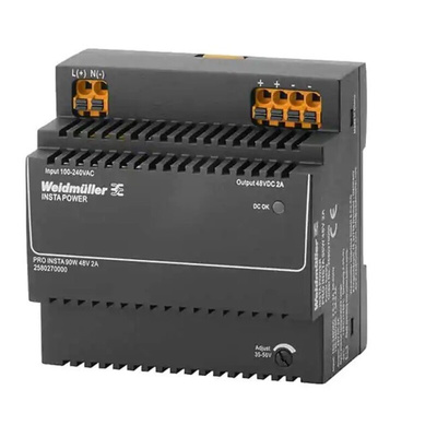Weidmüller PRO INSTA DIN Rail Power Supply, 85 → 264V ac ac, dc Input, 48V dc dc Output, 2A Output