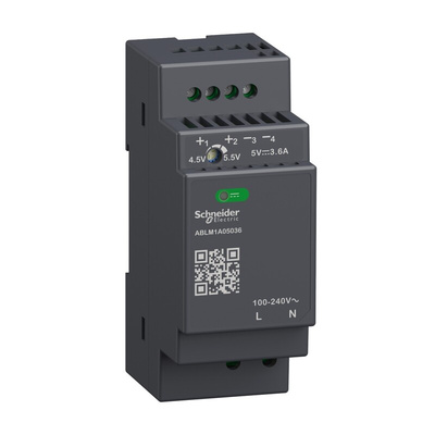 Schneider Electric ABLM1A DIN Rail Power Supply, 100 → 240V ac ac Input, 5V dc Output, 3.6A Output, 18W