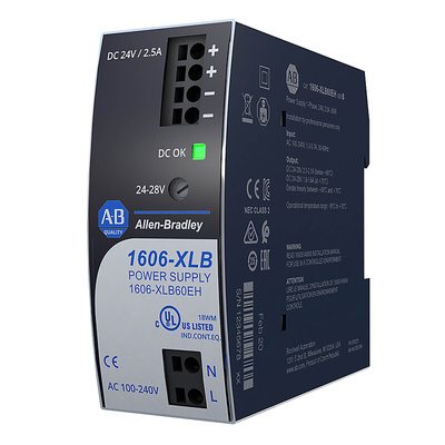 Rockwell Automation 1606 DIN Rail Power Supply, 240V ac ac Input, 12V dc Output, 5A Output