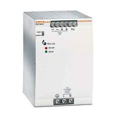 Lovato PSL DIN Rail Power Supply, 230V ac ac Input, 24V dc Output, 10A Output