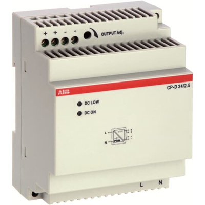 ABB CP-D DIN Rail Power Supply, 100 → 240V ac ac Input, 24V dc Output, 2.5A Output