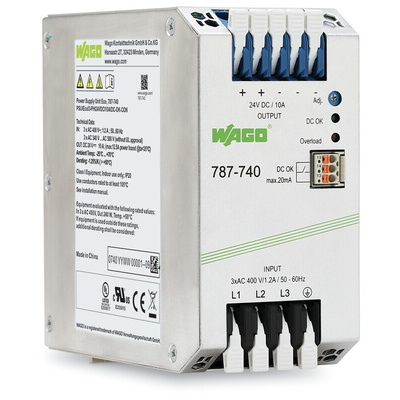 Wago 787 DIN Rail Power Supply, 360 → 575 V ac, 500 → 650 V dc, 24V dc, 10A Output, 240W