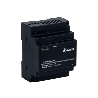 Delta Electronics DRC DIN Rail Power Supply, 90 → 264V ac ac, dc Input, 12V dc dc Output, 4.5A Output, 60W