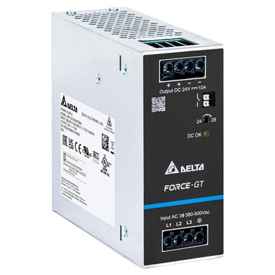 Delta Electronics DRF-240W DIN Rail Power Supply, 90-264V ac Input, 24V dc Output, 10A Output, 240W
