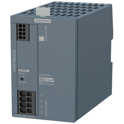 Siemens 6EP3434 DIN Rail Power Supply, 400 → 500V ac ac Input, 24V dc dc Output, 10A Output