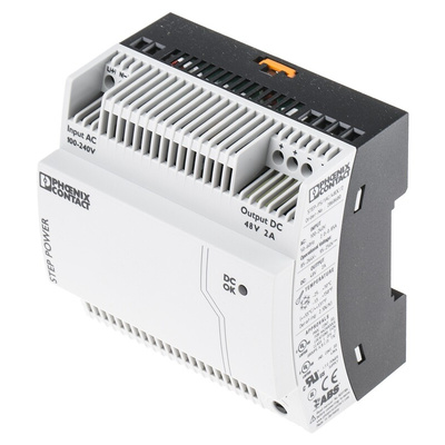 Phoenix Contact STEP-PS/1AC/48DC/2 Switch Mode DIN Rail Power Supply, 85 → 264V ac ac Input, 48V dc dc Output,