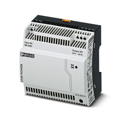 Phoenix Contact STEP-PS/ 1AC/24DC/3.8/C2LPS Switch Mode DIN Rail Power Supply, 85 → 264V ac ac Input, 24V dc dc