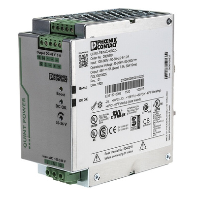 Phoenix Contact QUINT-PS/1AC/48DC/5 Switch Mode DIN Rail Power Supply, 85 → 264V ac ac Input, 48V dc dc Output,