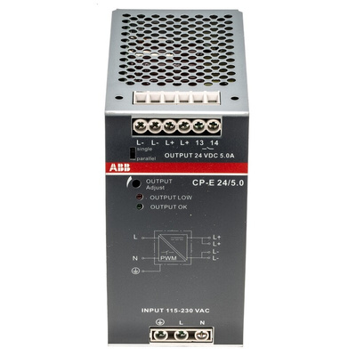 ABB CP-E Switch Mode DIN Rail Power Supply, 90 → 132 V ac, 180 → 264 V ac, 210 → 375V dc ac, dc