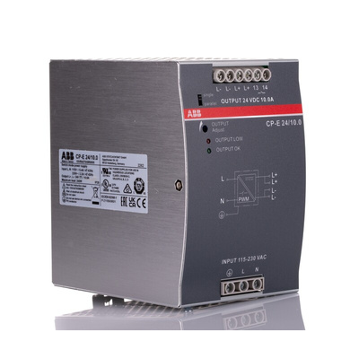 ABB CP-E Switch Mode DIN Rail Power Supply, 90 → 132V ac ac, dc Input, 24V dc dc Output, 10A Output, 240W