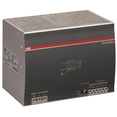 ABB CP-E Switch Mode DIN Rail Power Supply, 90 → 264V ac ac, dc Input, 24V dc dc Output, 20A Output, 480W