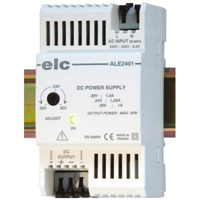 ELC Switch Mode DIN Rail Power Supply, 190 → 264V ac ac Input, 24V dc dc Output, 1.25A Output, 30W