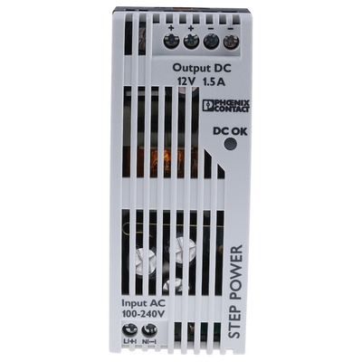 Phoenix Contact STEP-PS/1AC/12DC/1.5/FL Switch Mode DIN Rail Power Supply, 85 → 264V ac ac Input, 12V dc dc