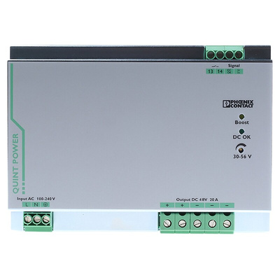 Phoenix Contact QUINT-PS/ 1AC/48DC/20 Switch Mode DIN Rail Power Supply, 85 → 264V ac ac Input, 48V dc dc