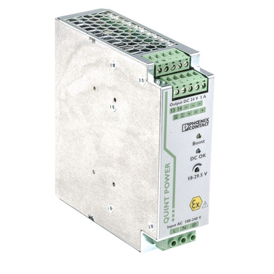 Phoenix Contact QUINT-PS/1AC/24DC/5/CO Switch Mode DIN Rail Power Supply, 85 → 264V ac ac, dc Input, 24V dc dc