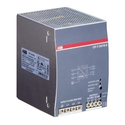ABB CP-T Switch Mode DIN Rail Power Supply, 340 → 575V ac ac, dc Input, 24V dc dc Output, 10A Output, 240W