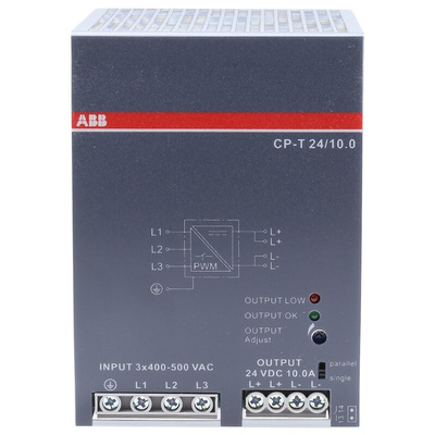 ABB CP-T Switch Mode DIN Rail Power Supply, 340 → 575V ac ac, dc Input, 24V dc dc Output, 10A Output, 240W