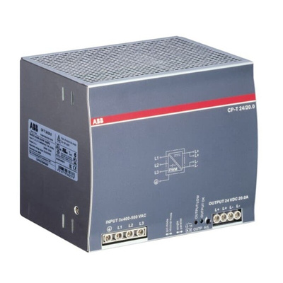 ABB CP-T Switch Mode DIN Rail Power Supply, 340 → 575V ac ac, dc Input, 24V dc dc Output, 20A Output, 480W