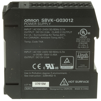Omron S8VK-G Switch Mode DIN Rail Power Supply, 85 → 264V ac ac, dc Input, 12V dc dc Output, 2.5A Output, 30W
