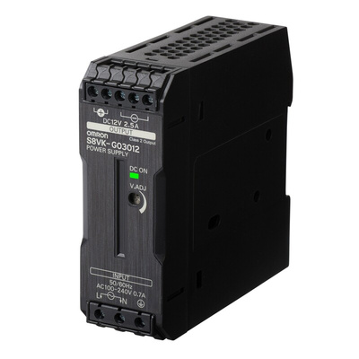 Omron S8VK-G Switch Mode DIN Rail Power Supply, 85 → 264V ac ac, dc Input, 12V dc dc Output, 2.5A Output, 30W
