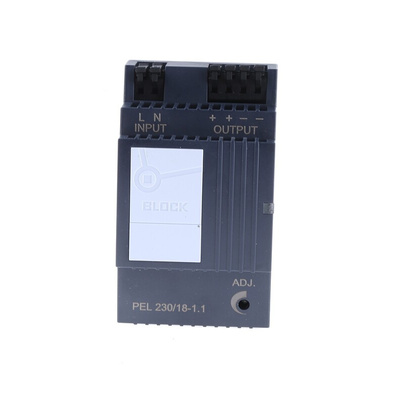 Block PEL 230 Switch Mode DIN Rail Power Supply, 85 → 264V ac ac, dc Input, 18V dc dc Output, 1.1A Output, 19W