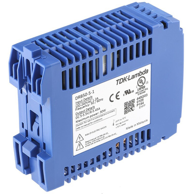 TDK-Lambda DRB Switch Mode DIN Rail Power Supply, 85 → 264V ac ac Input, 5V dc dc Output, 6A Output, 50W