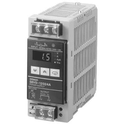 Omron S8VS Switch Mode DIN Rail Power Supply, 85 → 264V ac ac Input, 24V dc dc Output, 5A Output, 120W