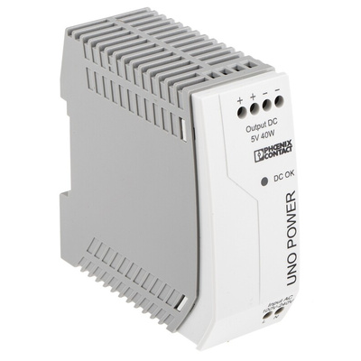 Phoenix Contact UNO-PS/1AC/ 5DC/ 40W Switch Mode DIN Rail Power Supply, 85 → 264V ac ac Input, 5V dc dc Output,