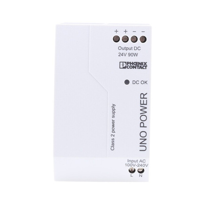 Phoenix Contact UNO-PS/1AC/24DC/90W/C2LPS Switch Mode DIN Rail Power Supply, 85 → 264V ac ac Input, 24V dc dc