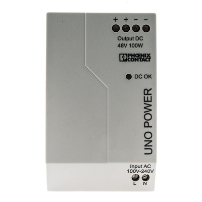 Phoenix Contact UNO-PS/1AC/48DC/100W Switch Mode DIN Rail Power Supply, 85 → 264V ac ac Input, 48V dc dc Output,