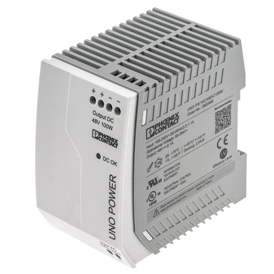 Phoenix Contact UNO-PS/1AC/48DC/100W Switch Mode DIN Rail Power Supply, 85 → 264V ac ac Input, 48V dc dc Output,