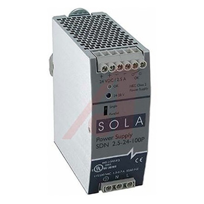 SolaHD SDN-P DIN Rail Power Supply, 85 → 132V ac ac, dc Input, 24V dc dc Output, 2.5A Output, 60W