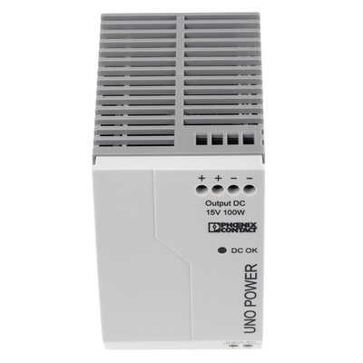 Phoenix Contact UNO-PS/1AC/15DC/100W Switch Mode DIN Rail Power Supply, 85 → 264V ac ac Input, 15V dc dc Output,