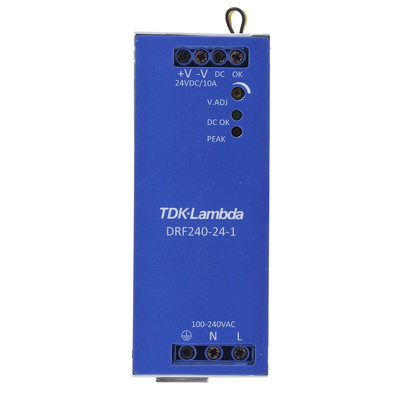 TDK-Lambda DRF DIN Rail Power Supply, 85 → 264V ac ac Input, 24V dc dc Output, 10A Output, 240W