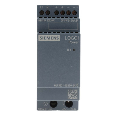 Siemens LOGO!POWER Switch Mode DIN Rail Power Supply, 100 → 240V ac ac Input, 24V dc dc Output, 1.3A Output, 31W