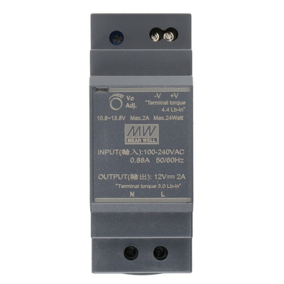 MEAN WELL HDR Switch Mode DIN Rail Power Supply, 120 → 370 V dc, 85 → 264 V ac, 12V dc dc Output, 2A