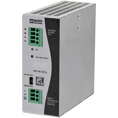 Murrelektronik Limited Eco-Rail Switch Mode DIN Rail Power Supply, 173 → 264V ac ac Input, 24V dc dc Output, 5A