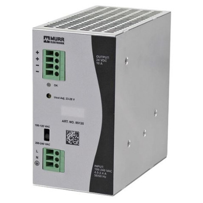 Murrelektronik Limited Eco-Rail Switch Mode DIN Rail Power Supply, 173 → 264V ac ac Input, 24V dc dc Output, 10A