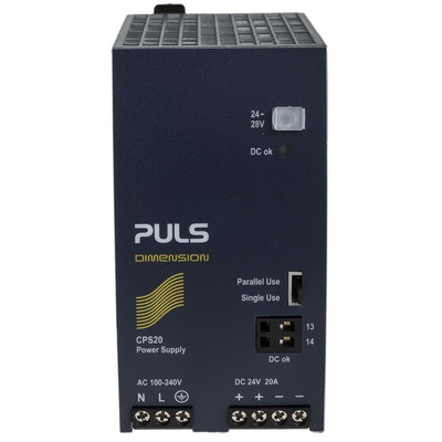 PULS C DIN Rail Power Supply, 100 → 240V ac ac Input, 24V dc dc Output, 20A Output, 480W