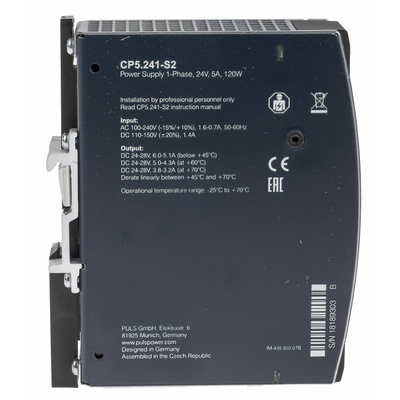 PULS CP DIN Rail Power Supply, 100 → 240V ac ac, dc Input, 24V dc dc Output, 5A Output, 120W