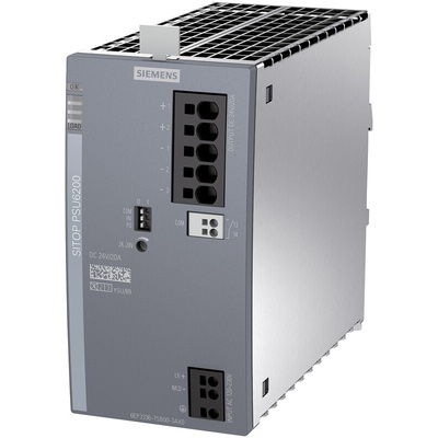 Siemens SITOP PSU6200 Switch Mode DIN Rail Power Supply, 85 → 264V ac ac, dc Input, 24V dc dc Output, 20A