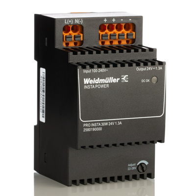 Weidmüller PRO INSTA DIN Rail Power Supply, 85 → 264V ac ac, dc Input, 24V dc dc Output, 1.3A Output